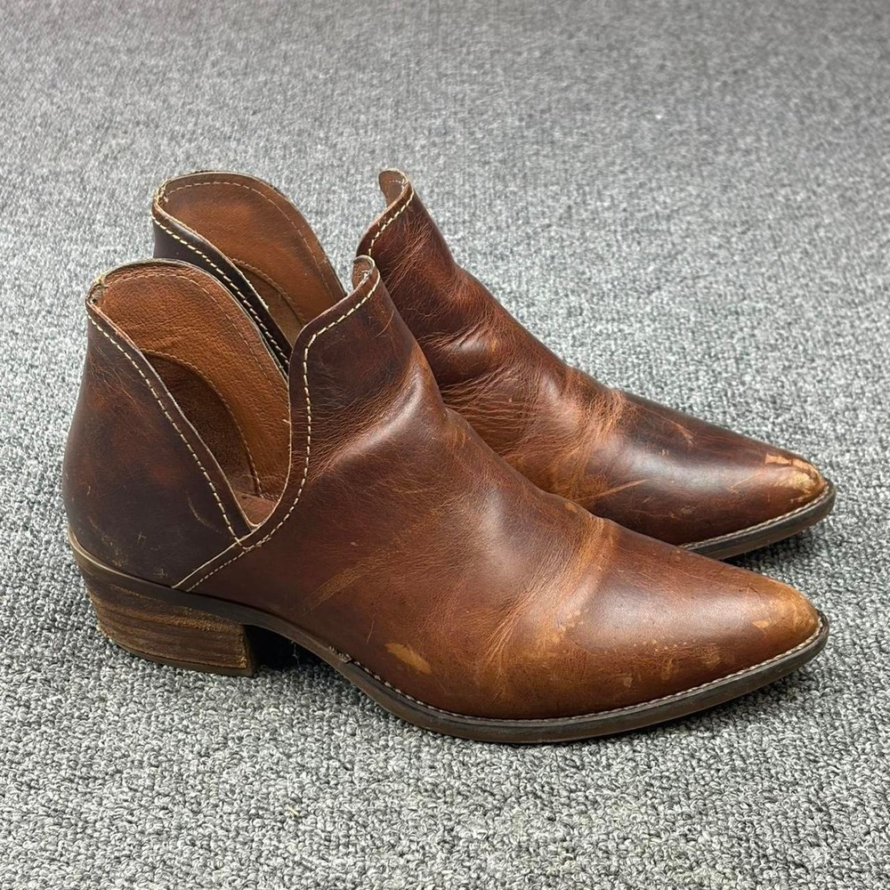 Steve Madden Brown Leather Heel Pull On Booties Boots Womens Size 8